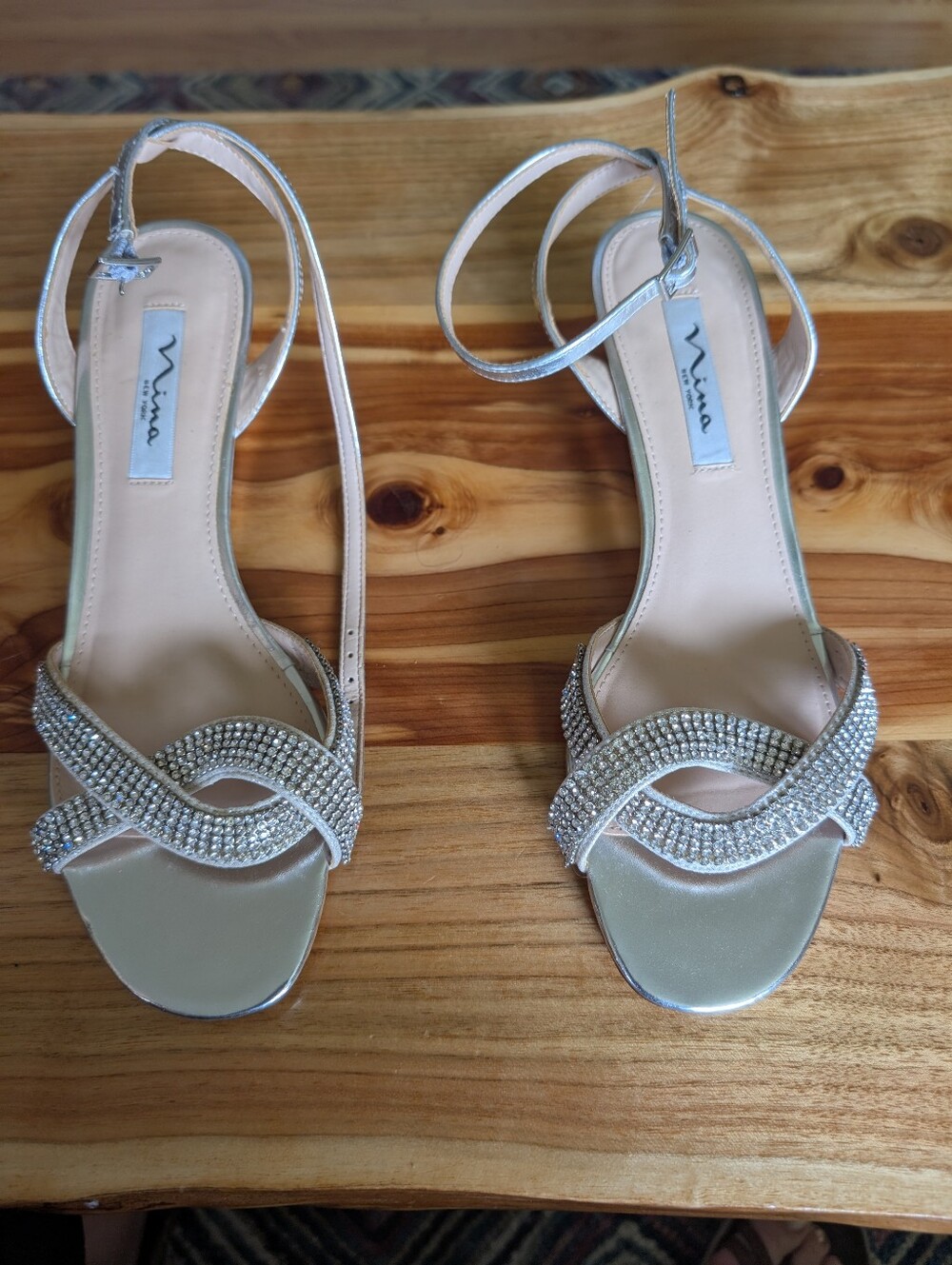 Nina Silver Rhinestone Strappy Heels